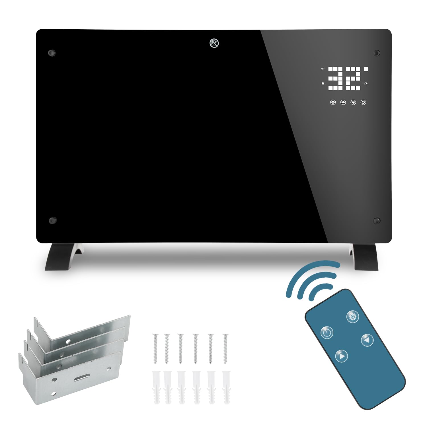 Ikodm Chauffage électrique, 2000 W, convecteur, radiateur électrique, sur pied, radiateur infrarouge, avec télécommande, thermostat et commande d'application, montage mural, économe en énergie
