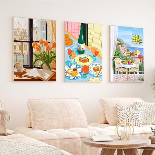 Image of cupmod 6 Packs Coffee Paint by Numbers Kit for Adults,Food DIY Acrylic Oil Painting Paint by Numbers Kits on Canvas Without Frame,Adults' Paint by Numbers Kits for Home Decor 9.8x13.8inch