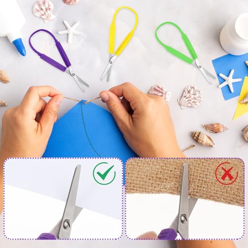 Kinderschere Mini Schlaufenschere für Kinder 14 cm mit Adaptivem Griff - Bastelschere, Haushaltsschere, Handwerksschere für Kinderschule & Tägliches Basteln (Lila)