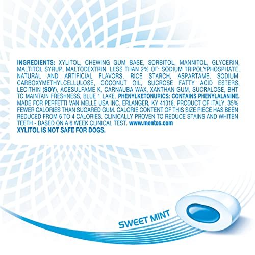 Image of Mentos Pure White Sugar Free Gum, Sweet Mint, 50 Piece Bottle (6 Pack)