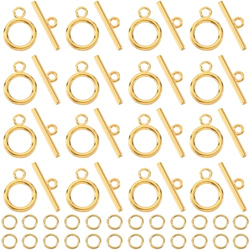 SOFPLATE 1 Box 60 Sets Toggle Clasps Ring and Bar Clasp Gold & 120Pcs Brass Open Jump Rings OT Toggle T-Bar Connectors Findings for Jewelry Making Supply DIY Crafts Necklace Bracelet Supplies