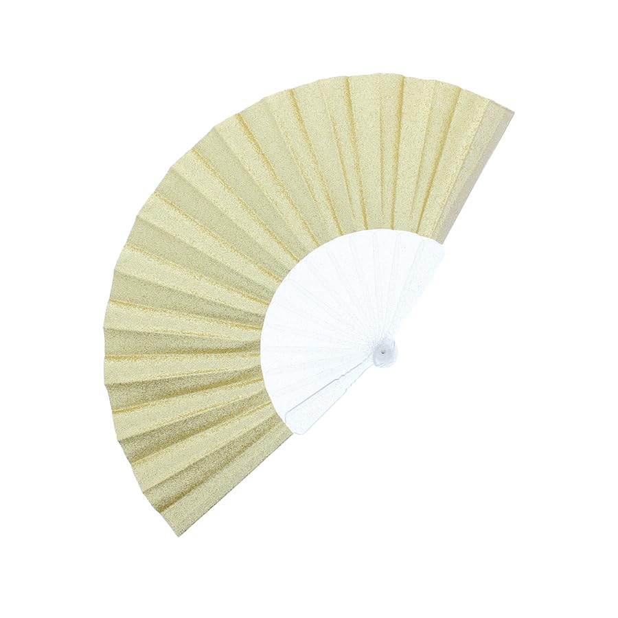 Plastic Folding Glitter Fabric Hand Fans for Festivals, Gold