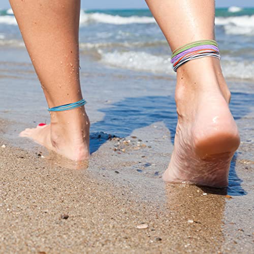 Image of Hicarer 30 Pieces Adjustable Woven Anklets Bracelets Bohemian Braided Rope Bracelets Waterproof Wax Coated Anklets for Women