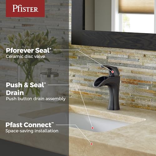 Pfister Brea LF042BRYY Single Handle Bathroom Sink Faucet 1-Hole Tuscan Bronze Finish with Push & Seal Drain TiteSeal Mounting WaterSense Certified Ceramic Disc Valve