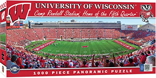Image of MasterPieces - 1000 Piece Jigsaw Puzzle, NCAA Wisconsin Badgers, Panoramic Football Stadium View, Fun for Adults and Family, 13 inchx39 inch