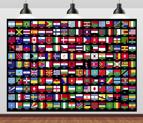 Loccor 7x5ft Fabric World Flags Backdrop International Flags Banner Country Flags of The World Photography Background Office School Classroom Wallpaper Birthday Party Event Decorations Photo Props