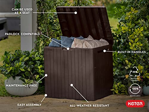 Keter City 30 Gallon Resin Deck Box For Patio Furniture, Pool Accessories, And Storage For Outdoor Toys, Brown #TOP3
