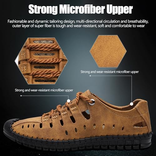 Men's Hollow Closed Toe Leather Handmade ls,Soft Lightweight Slip-On Flat Fisherman Non-Slip Beach ls Walking Driving Shoes4