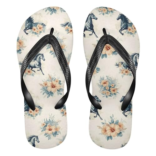 Burbuja Horses Hibiscus Flowers Flip Flops for Women Men, Soft Thong Sandals Rubber Slippers for Pool Beach Essentials