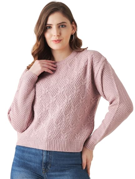 Image of Modeve Self Design Round Neck Casual Women Crop Top Sweater||Winterwear||