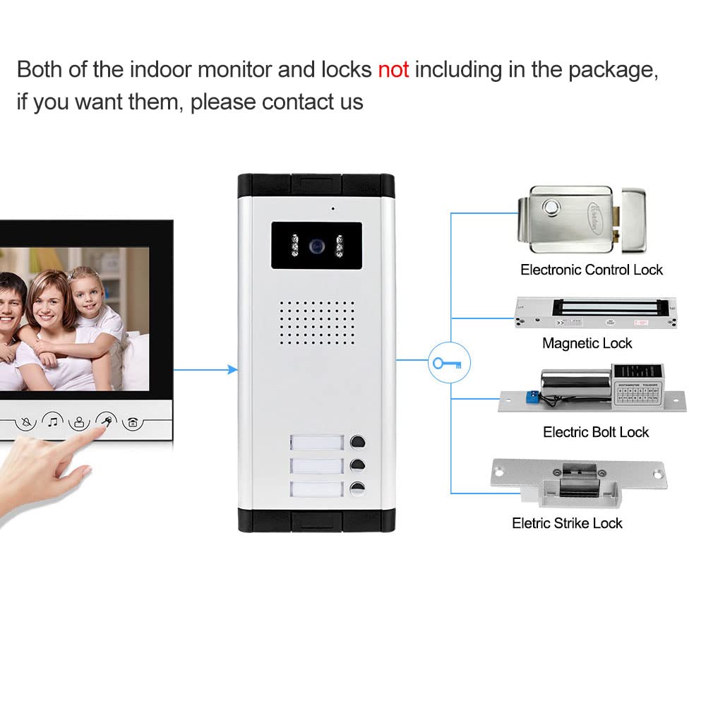 Video a colori Citofono Sistema 700TVL IR Visione Notturna Telecamera Esterna Campanello Campanello Video Citofono per 3 Appartamenti Casa