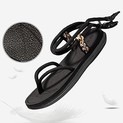 Wide Width Flat Sandals for Women 2025,Ladies Summer Gladiator Lace Up Strap Clip Toe Slip On Soft Memory Foam Sandal Comfy Beach Non-Slip Casual Shoes Stylish Footwear for Daily Wear4