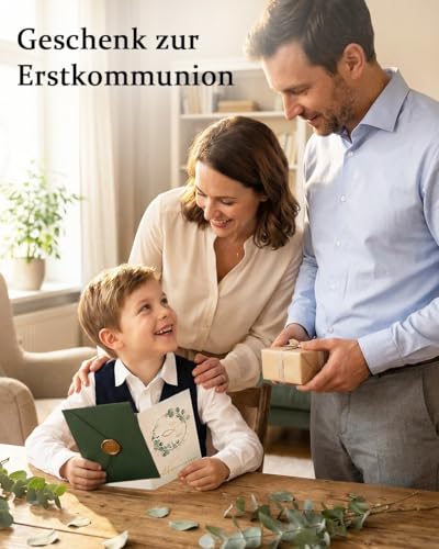 Erstkommunion Karte, Eukalyptus Kommunionkarten Set Glückwunsch mit Umschlag und Wachssiegel, Karte Kommunion Mädchen Junge - Zur Erstkommunion