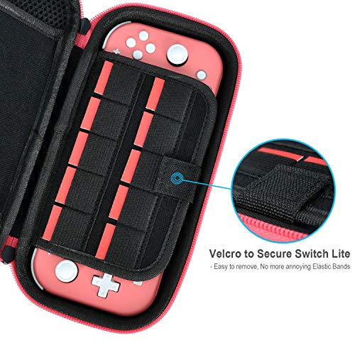 Daydayup Switch Case Compatible With Nintendo Switch Lite With 2 Pack Screen Protector & 6 Pcs Thumb Grip, 20 Game Cartridges Hard Shell Travel Carrying Switch Lite Console & Accessories, Red #TOP2