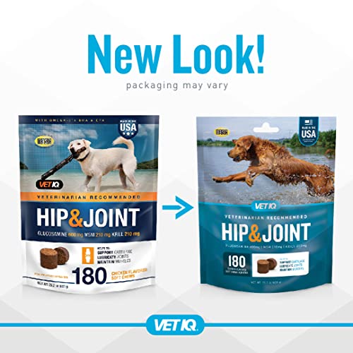 Vetiq Hip & Joint Supplement For Dogs, Anti Inflammatory Joint Support, Glucosamine, Msm, And Krill, Chicken Flavored Soft Chews, 180 Count #TOP1
