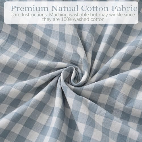 2 Pack Blue White Plaid Ruffle Throw Pillow Covers Farmhouse Checkered Chic Washed Cotton Pillowcases Gingham Pillow Shams for Bed, Sofa, Living Room-20"x20" Blue