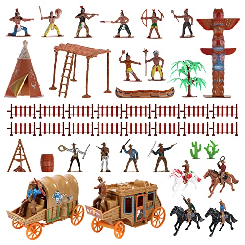 Toyvian Cowboys Et Indiens de Wild West Et Indiens Figures Amérindiennes en Plastique Miniature avec Cheval Tente Hommes Soldats Jouets Wild West Figle Playset for Kids School Project de