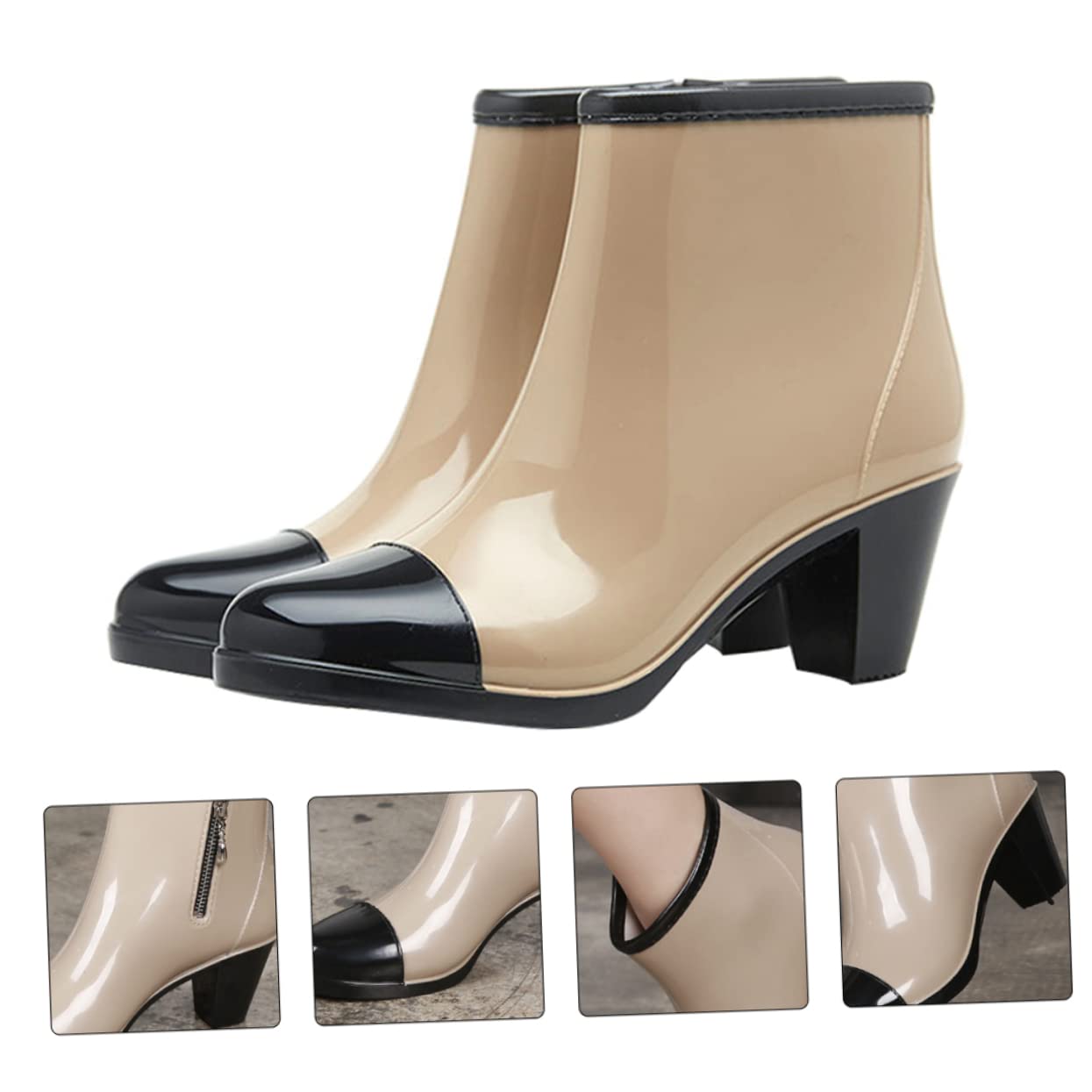 COLLBATH botas de agua de mujer botas de lluvia antideslizantes botines de lluvia rain boots women waterproof shoes zapatos de lluvia de tacón alto botas de lluvia para mujer Leopard
