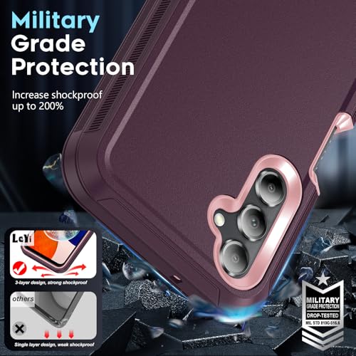 LeYi for Galaxy-A14 Case: Samsung Galaxy A14 5G Phone Case with [1 Pack] Tempered Glass Screen Protector, 3 in 1 Full Body Anti Shock Screen & Camera Protector Rugged Defender A 14 5G, Wine Red/Pink - image 4