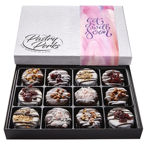 Pastry Perks Get Well Soon Gift Basket, 12 Gourmet Chocolate-Covered Cookies – Delicious Recovery...