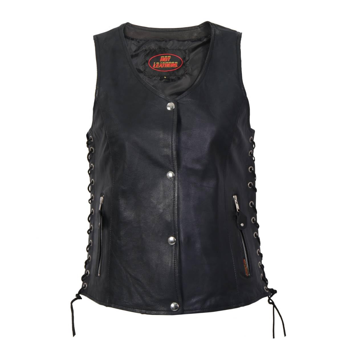 Hot Leathers Black Medium Ladies Black Lambskin Vest with Side Lace
