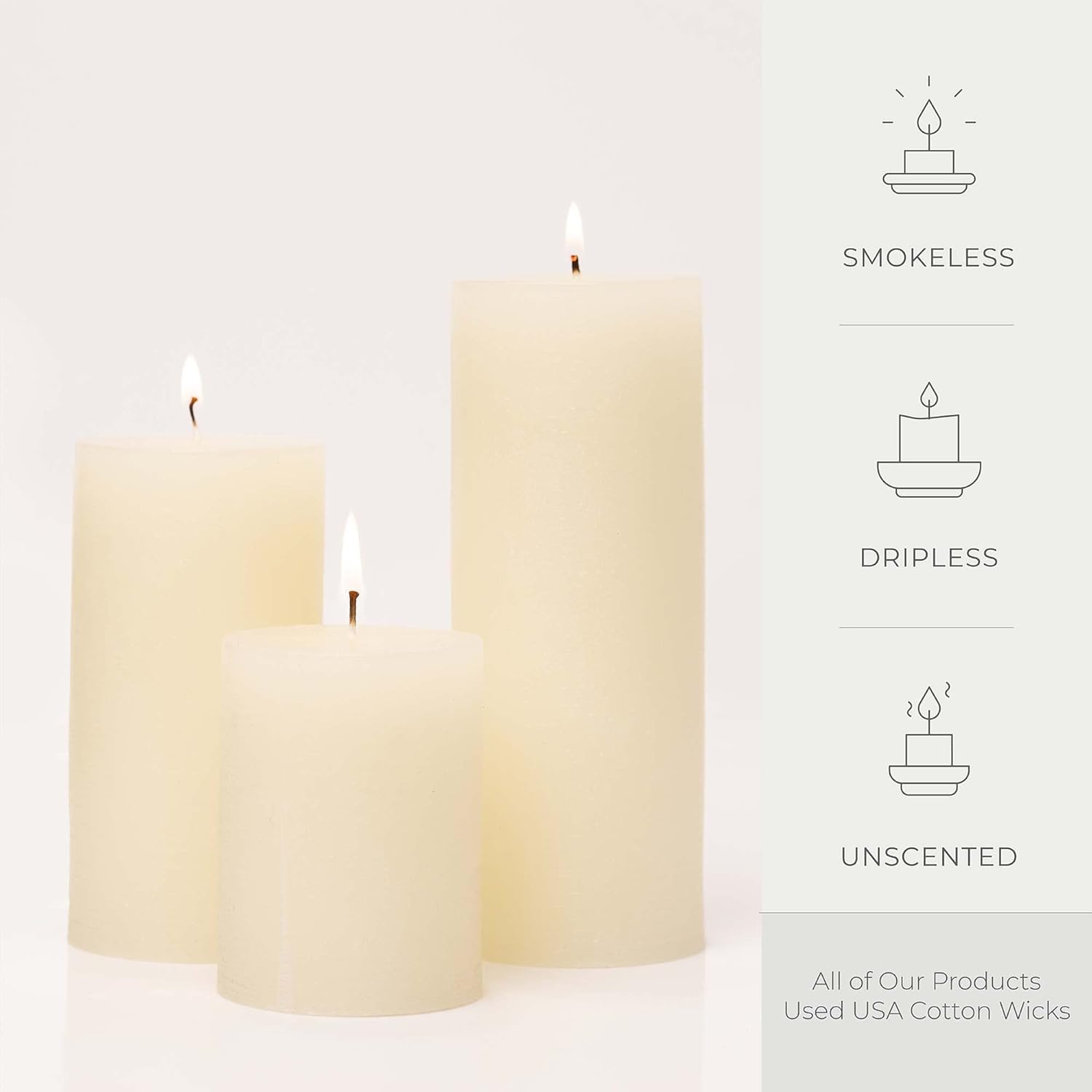 BASK Mottled Pillar Candles - Unscented Ivory Pillar Candles Set of 3 - Dripless, Smokeless for All Occasions - Image 3