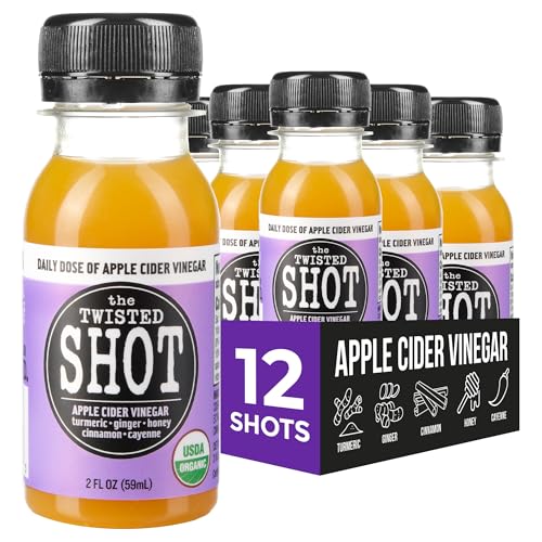 The Twisted Shot Apple Cider Vinegar Shots with Ginger Turmeric Honey Cinnamon & Cayenne | Drink for Digestion Immunity & Gut Health | Ready to Drink | 12 2 oz Bottles