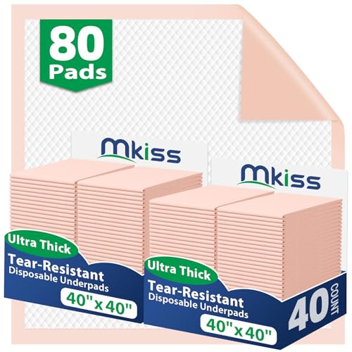 Image of MKISS Heavy Duty Bed Pads 40 inch x 40 inch(80 Count), Disposable Super Absorbent Incontinence Underpads, Extra Large and Thicken Chucks Pads for Adults, Children, Babies, Elderly and Pets