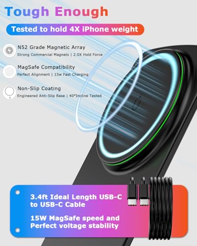 Mag Safe Charger for iPhone/Samsung: Magnetic Charger Stand, Qi-Certified Fast Wireless Charger for iPhone 17/Air/16/15/14/13/12 Series, for Samsung S24/S25 Series (Onyx Black)
