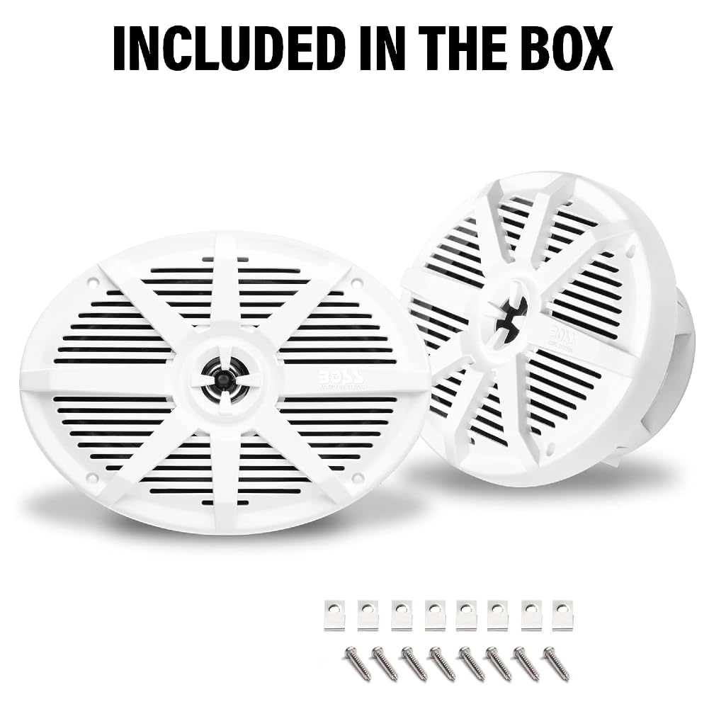 Kit Set para Boss Audio Systems MR692W Altavoces Marinos ovalados 2 vías, Blancos, 6 x 9 15 x 23 cm, 175 vatios rms 350 vatios máx, 4 ohmios, Resistentes Agua, mar, Piscina, Barco, Hotel, por Pares