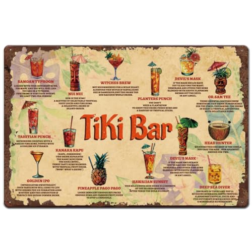 SUPERDANT Tiki Bar Metal Signs Summer Cocktail Tin Signs Cocktail Wall Plaques Retro Poster Art for Bar Restaurant Kitchen Summer Party Vintage Decor Man Cave Gift