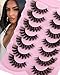 JIMIRE Mink Lashes Wispy Cat Eye Lashes Full 6D Volume False Eyelashes that Look Like Extensions 16MM Thick Soft D-Curly Fake Lashes 7 Pairs Pack