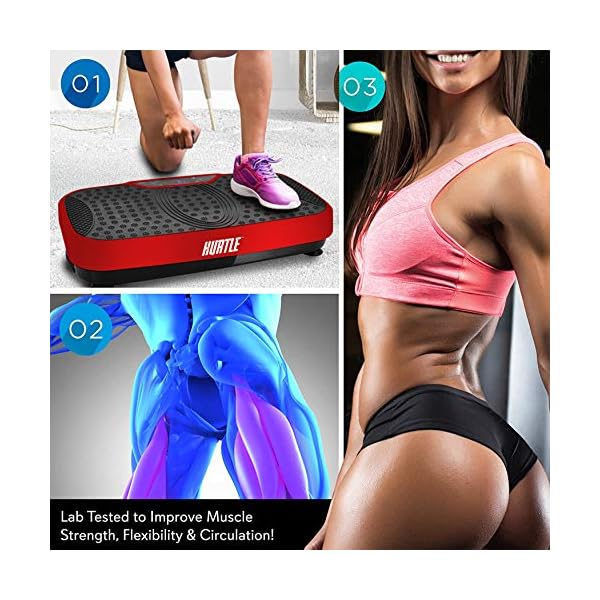Hurtle Fitness Vibration Platform Machine - Home Gym Whole Body Shaker Exercise Machine Workout Trainer Fast Weight Loss w/Resistance Bands Easy Carry Wheel Remote Adjustable Speed - HURVBTR36RD, red