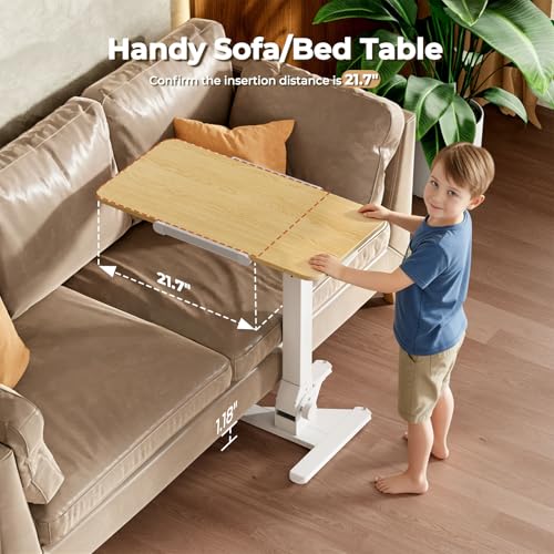 Image of JOY worker Foldable Overbed Bedside Table, 180 Tiltable Mobile Standing Desk with Wheels, 31.5 inch Height Adjustable Rolling Laptop Desk for Home & Hospital Use, Easy Storage, Maple