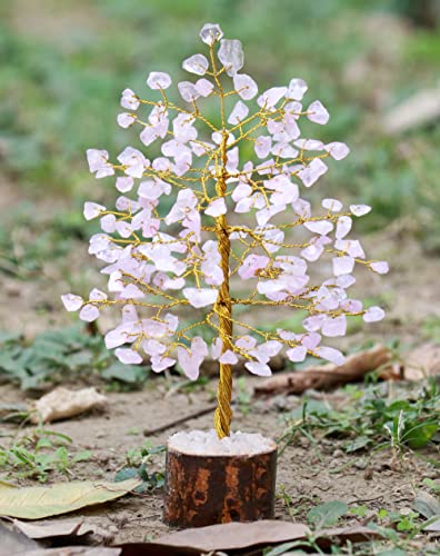 Image of ZAICUS Rose Quartz Crystal Tree of Life Feng Shui Bonsai Gift