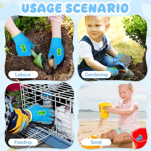 Image of Kids Gardening Gloves, Rubber Coated Non-Slip Yard Work Gloves for Boys & Girls, Protective Garden Gloves for Digging, Outdoor Play, Field Trips (Ages 5-10) (Blue)