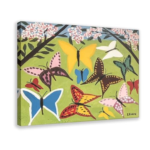 Poster Papillons par Maud Lewis - Impression sur toile 50x75 cm avec cadre