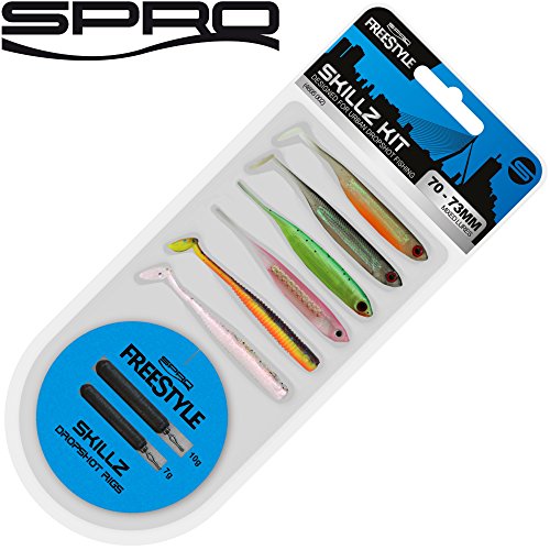 Spro Freestyle Skillz Dropshot Kit 7-7,3cm - Angelset Drop Shot zum Zanderangeln, Zanderset, Gummiköder für Zander, Gummifische
