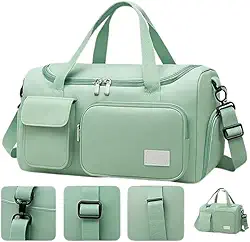Bolsa Feminina de Viagem Grande 30L – Mala de Bordo 10kg Dobrável com 5 Compartimentos, Alça Transversal, Ideal para Academia, Passeios, Maternidade e Fim de Semana (Verde)
