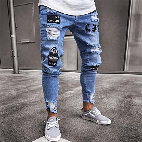Men's Skinny Distressed Ripped Jeans Casual Slim Fit Destroyed Biker Jeans Hip hop Tapered Leg Denim Pants2