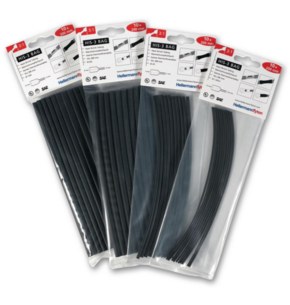 HellermannTyton - Lotto di 10 guaine termorestringenti nere his-3-bag-3/1 200mm