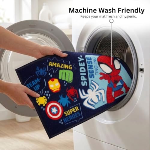Image of Athom Living Premium Anti Slip Printed Kids Bathmat, Durable Nylon Fabric, Soft Texture, Easy to Clean, Stylish Home Decor Mat for Doorway & Kids Room, 37x57 cm, Multicolor (Marvel - Spidey)