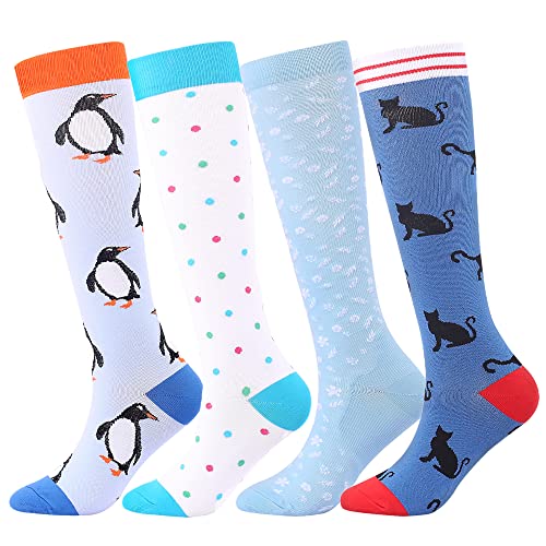 Linghe 4 Pares de Calcetines de Compresión para Mujer y Hombre, Medias de Trombosis, Mejor Soporte para Deportes, Correr, 11, L-XL