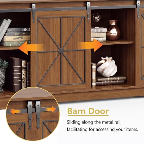 Image of Farmhouse TV Stand for 65 /60 /55 Inch Tvs, Rustic Entertainment Center with Storage Cabinets & Sliding Barn Doors, Modern Media Console Table, Wood Television Furniture for Living Room, Bedroom, Walnut