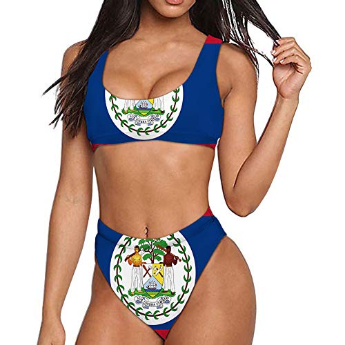 Belize Flag Bikini Sets Two Piece Swimsuit Low Scoop Crop Top High Waisted Cheeky Bottoms Women