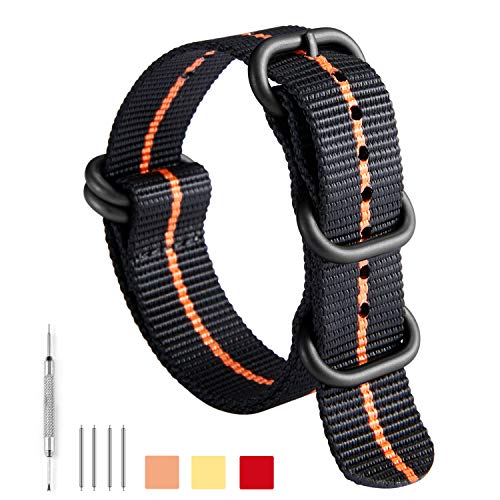 Image of BINLUN Premium Ballistic Nylon Watch Strap, Heavy Duty 5-Ring Replacement Watch Band with Stainless Steel Buckle, Comfortable Sport Band for Men Women, Fits 18-24mm