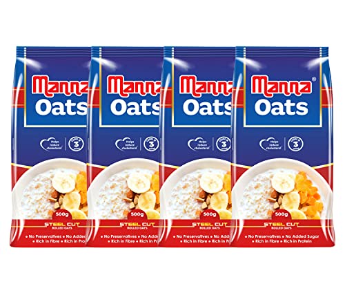 Image of Manna Instant Oats | White Oats High in Fibre and Protein | Helps Maintain Cholesterol. Diabetic Friendly | 100% Natural | (2kg (500g x 4 Packs))