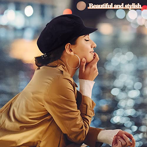 3 Pieces Women Newsboy Cap Adjustable Visor Beret Hats Soft 8 Panels Vintage Cabbie Hat Octagonal Cap For Women Girl, Black, White, Red #TOP1