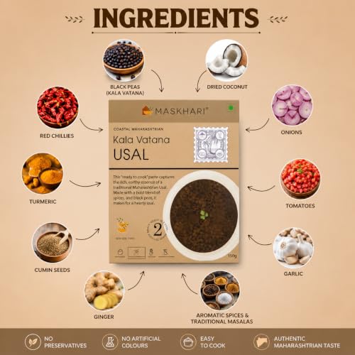 Image of Maskhari Rate Ready to eat Kala Vatana Usal Daal, Pure vegetarian, 150g | Ready to Eat Indian Food In Minutes, No Preservatives or Artificial Color