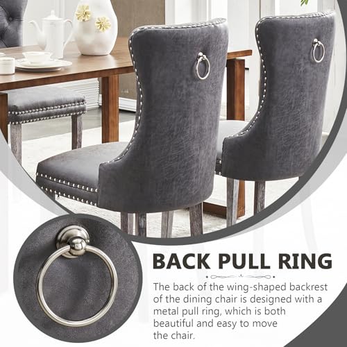 Image of Leather Dining Chairs, Upholstered Dining Room Chairs, Grey, Set of 2